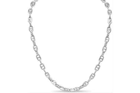 14K White Gold 8mm Anchor Mariner Necklace 30 Inches