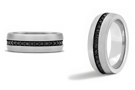 Mens Black Sapphire Wedding Band In White Tungsten Carbide By Triton 8.00mm