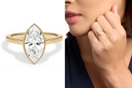 Marquise Diamond Ring 2 Carat Lab Grown Bezel In 18K Yellow Gold