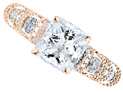 Double Row Cushion Halo Diamond Engagement Ring In 14K White Gold
