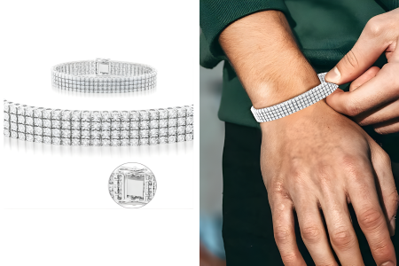 Lab Grown Diamond Mens Tennis Bracelet in 14K White Gold