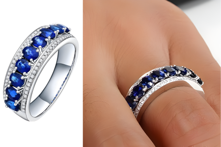 Mens 2.192Ct Sapphire Ring Oval Shape Blue Ring In 18K White Gold