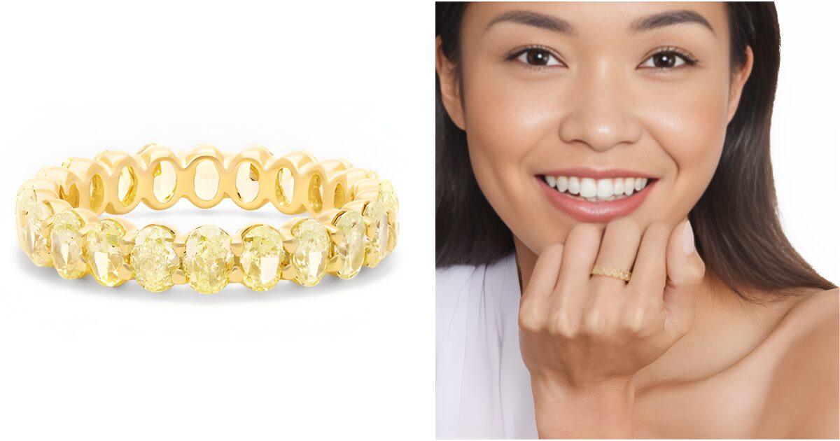 Fancy Yellow Oval Cut Diamond Eternity Ring In 14K Yellow Gold