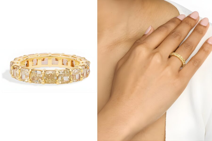 Cushion-Cut Yellow Diamond Eternity Ring In 18K Yellow Gold