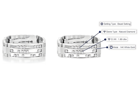 1.80 Cttw Mens Diamond Bracelet Italian 14K White Gold
