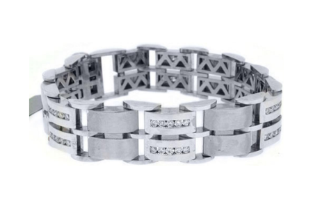 14K White Gold Mens 2 Row Round Diamond Bracelet 3.22 Carats