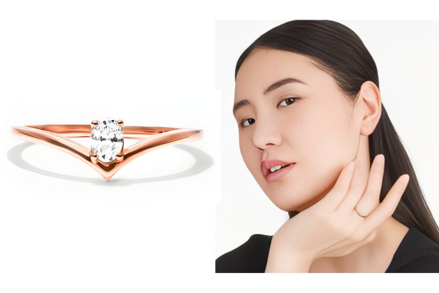 Oval Cut Diamond Pinnacle Ring 14K Rose Gold