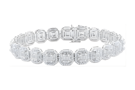 14Kt White Gold Mens Baguette Diamond Link Bracelet 8.00 Cttw