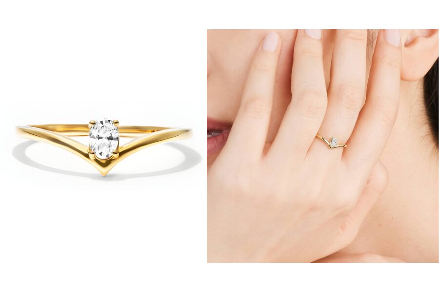 Oval Cut Diamond Pinnacle Ring 14K Yellow Gold