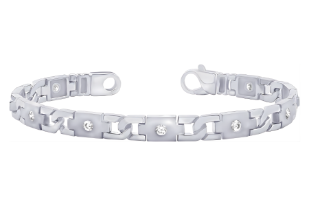 14K White Gold Lab Grown Diamond Plus Link Bracelet For Men