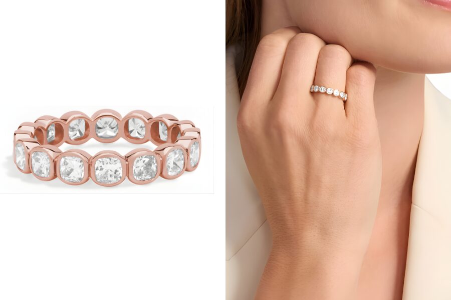 Bezel Cushion Diamond Eternity Ring In 14K Rose Gold