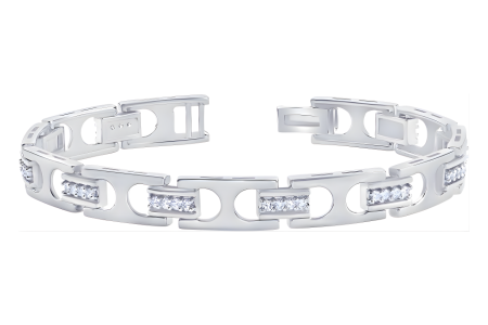 14K White Gold Lab Grown Diamond Buckle Link Bracelet For Men