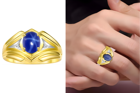 Rylos Mens Rings 14K Yellow Gold Classic Designer Style 9X7MM Oval Gemstone And Diamond Ring