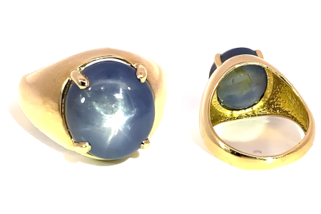 Blue Star Sapphire Natural Genuine Gemstone 14K Gold Gents Ring