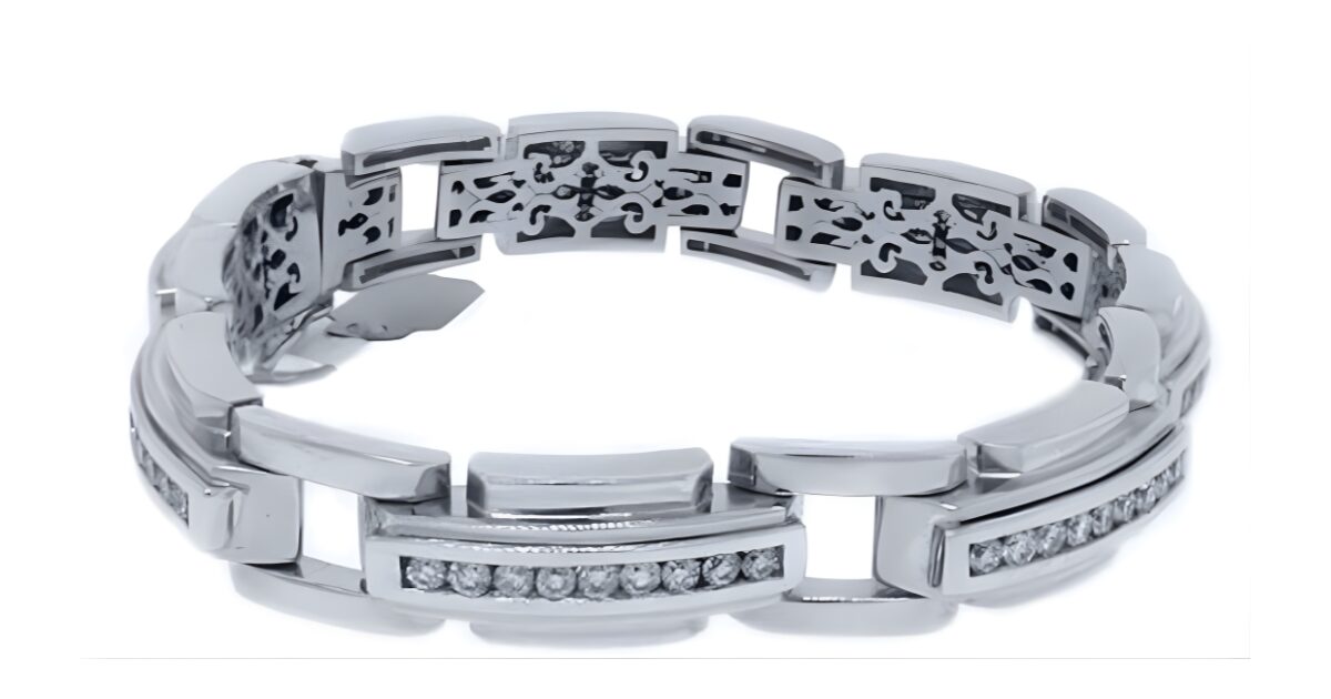 14K White Gold Mens Round Diamond Bracelet 4.78 Carats Lobster Claw Clasp