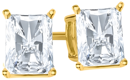 Lab Grown Radiant Cut Diamond Stud Earrings in Yellow Gold