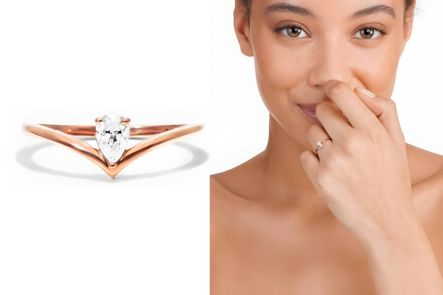 14K Rose Gold Pear Shape Diamond Pinnacle Ring