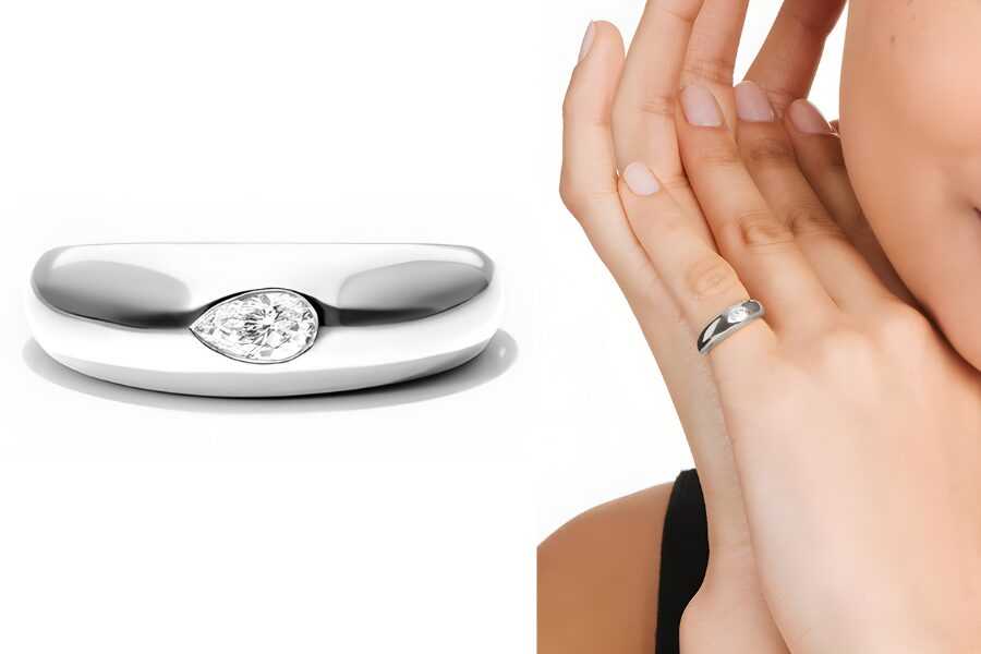 Pear Shape Diamond Dome Ring In 14K White Gold