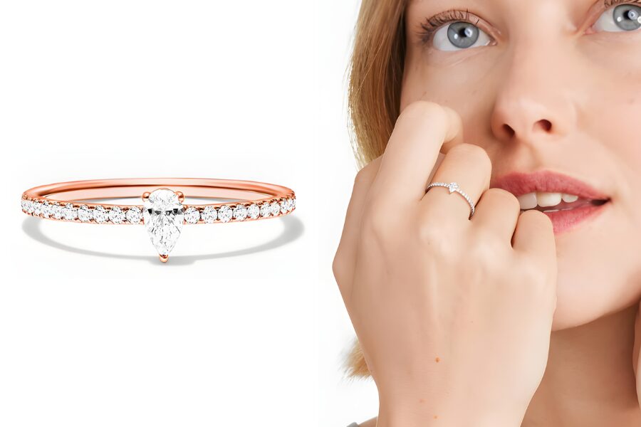 14K Rose Gold Pear Shape Diamond Pave Ring