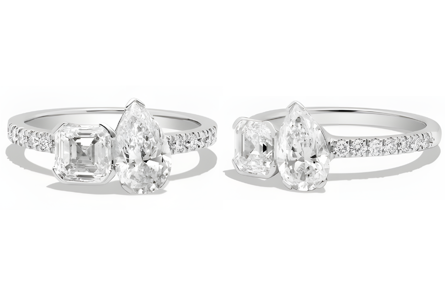 14K White Gold Toi Et Moi Pear And Asscher Lab Grown Diamond Ring