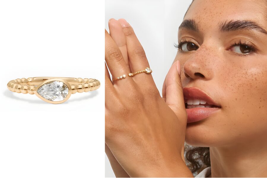 14K Yellow Gold East-West Bezel Pear Lab Diamond Ring