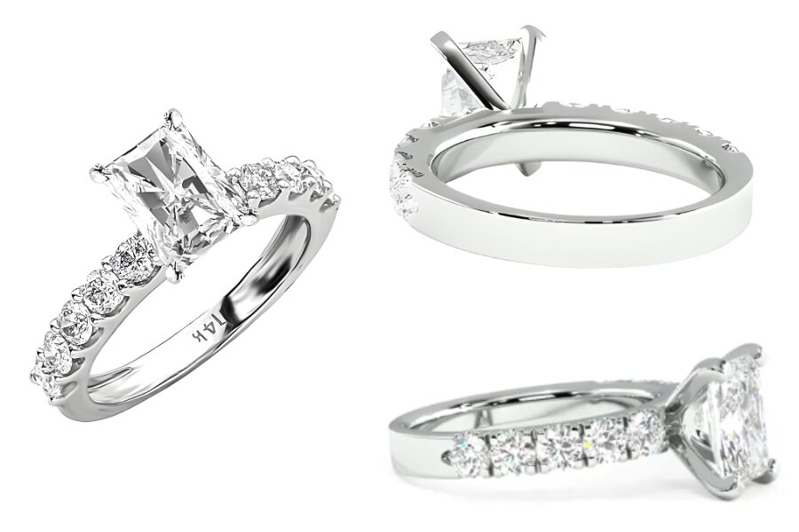 14K White Gold Prong Set Radiant Cut Diamond Engagement Ring