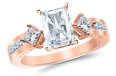 Three Stone Princess Radiant Cut Diamond Engagement Ring