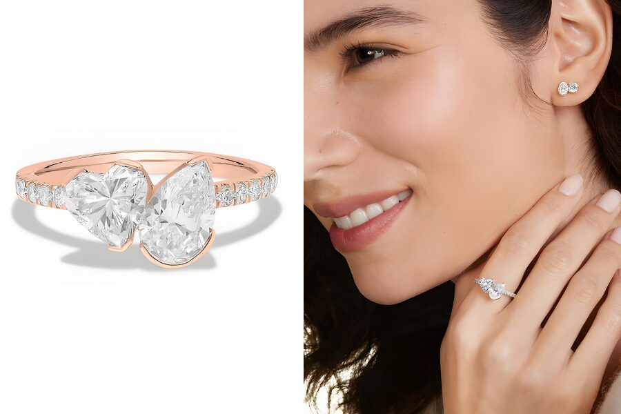 14K Rose Gold Pear And Heart Lab Grown Diamond Ring