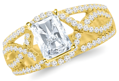 Radiant Cut Diamond Engagement Ring 14K Yellow Gold Eternity Split Shank