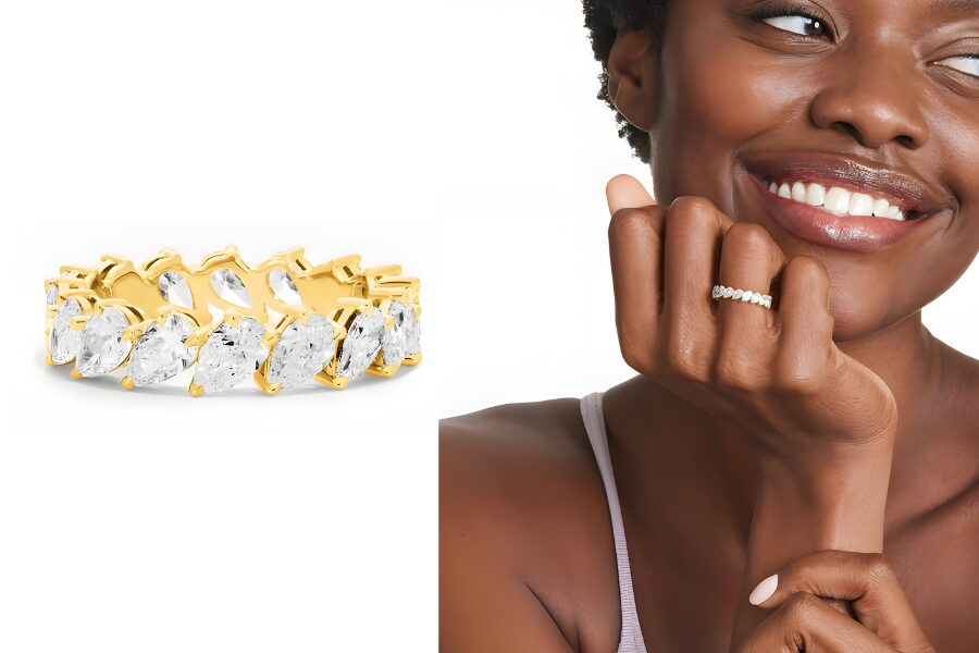 14K Yellow Gold Diagonal Pear Diamond Eternity Ring