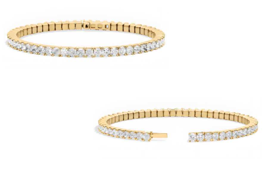 18K Yellow Gold Lab Grown Diamond Cushion Flex Bangle