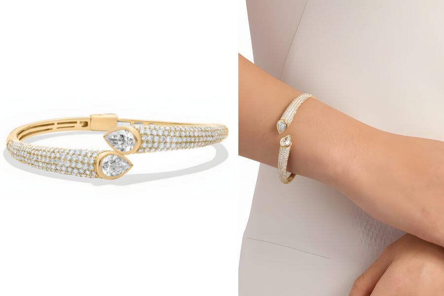 14K Yellow Gold Pear Lab Grown Diamond Bangle Bracelet