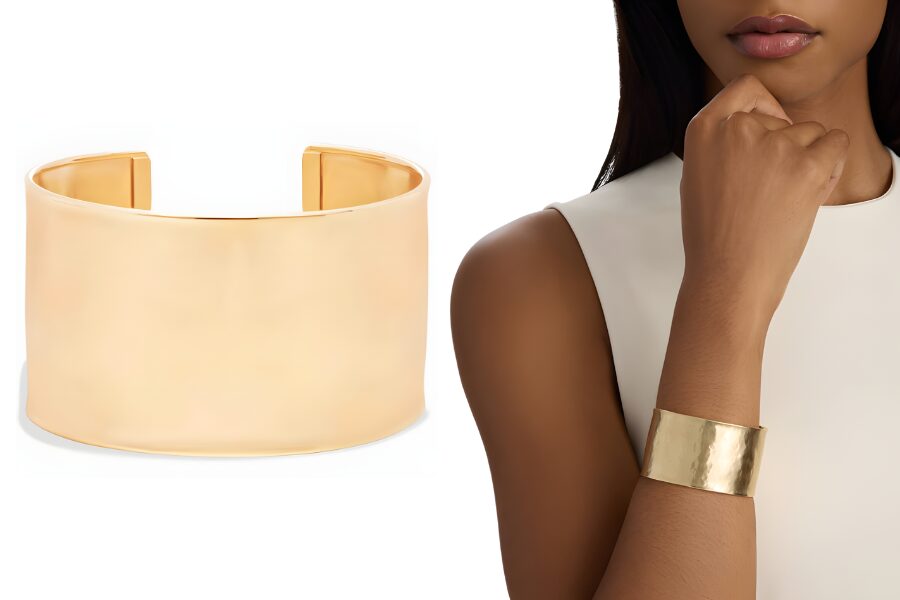 14k Italian Yellow Gold Wide Hammered Cuff Bracelet