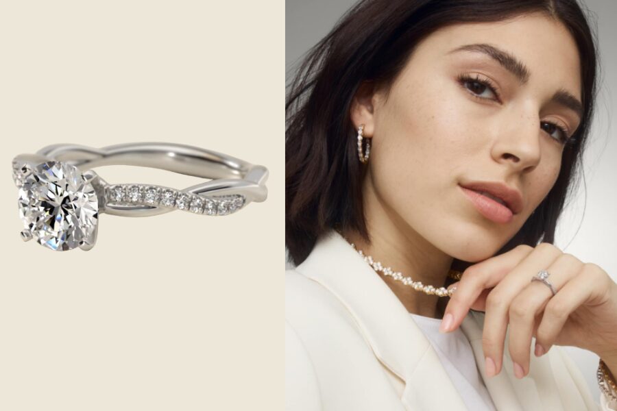 14k White Gold Petite Twist Lab Grown Diamond Engagement Ring