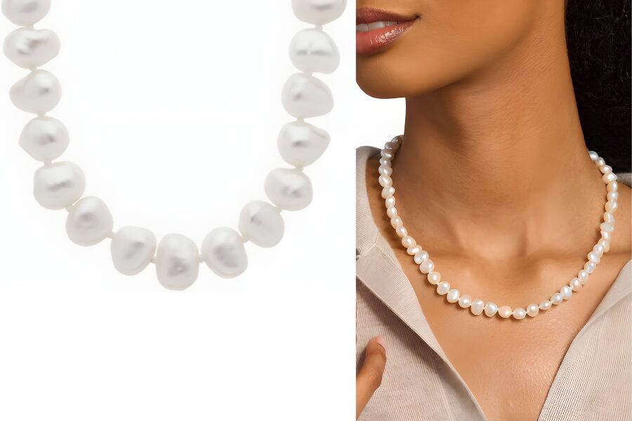 Sterling Silver Baroque Freshwater Cultured Pearl Necklace