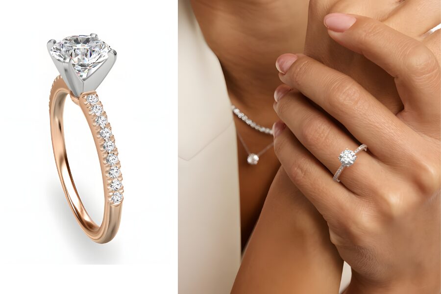 14k Rose Gold Pave Lab Grown Diamond Engagement Ring