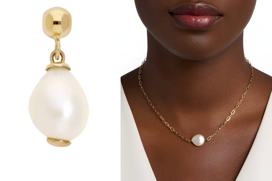 14k Yellow Gold Baroque Pearl Charm