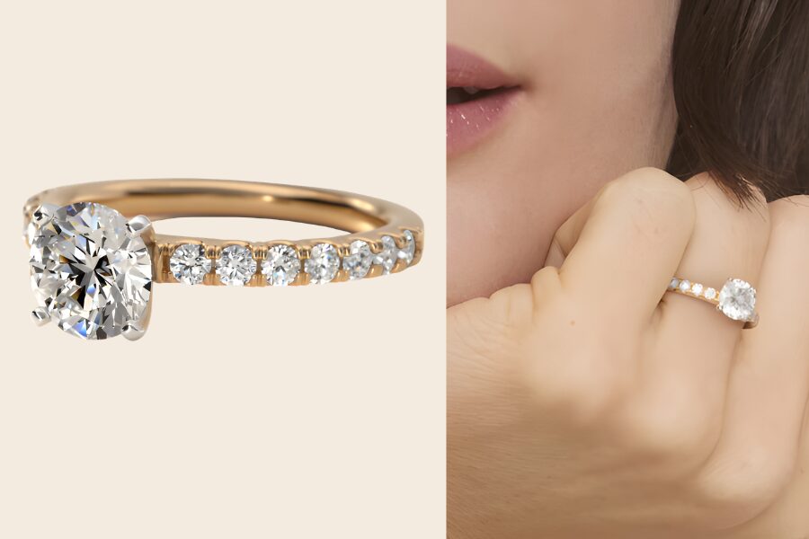 18k Yellow Gold Scalloped Pave Lab Grown Diamond Engagement Ring