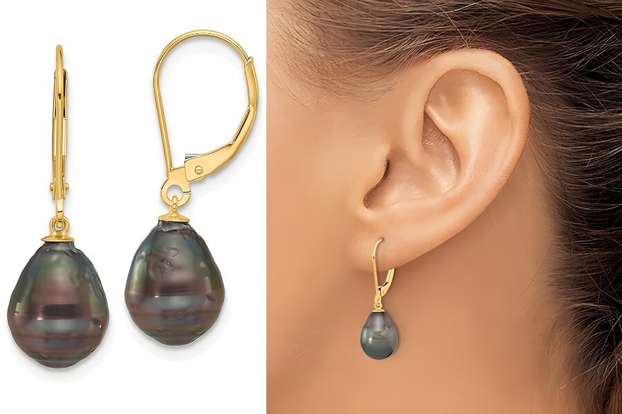 14k Yellow Gold Baroque Tahitian Pearls Dangle Earrings
