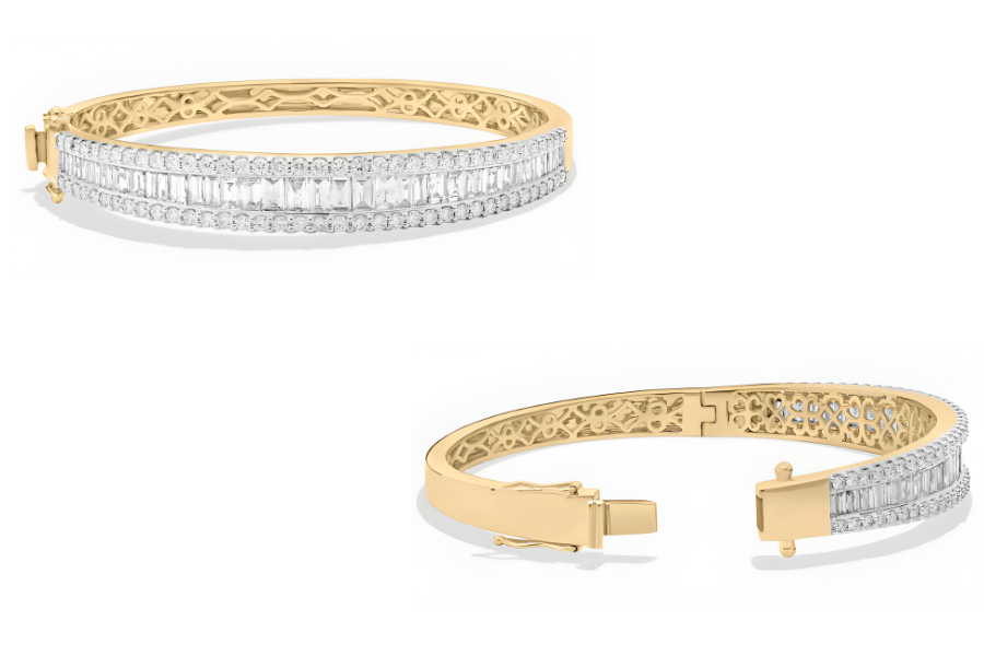 14K Yellow Gold Baguette Diamond Channel Bangle Bracelet