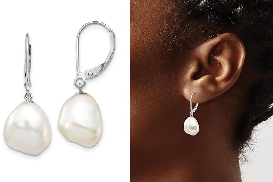 14k White Gold Natural Baroque Freshwater Pearls Earrings