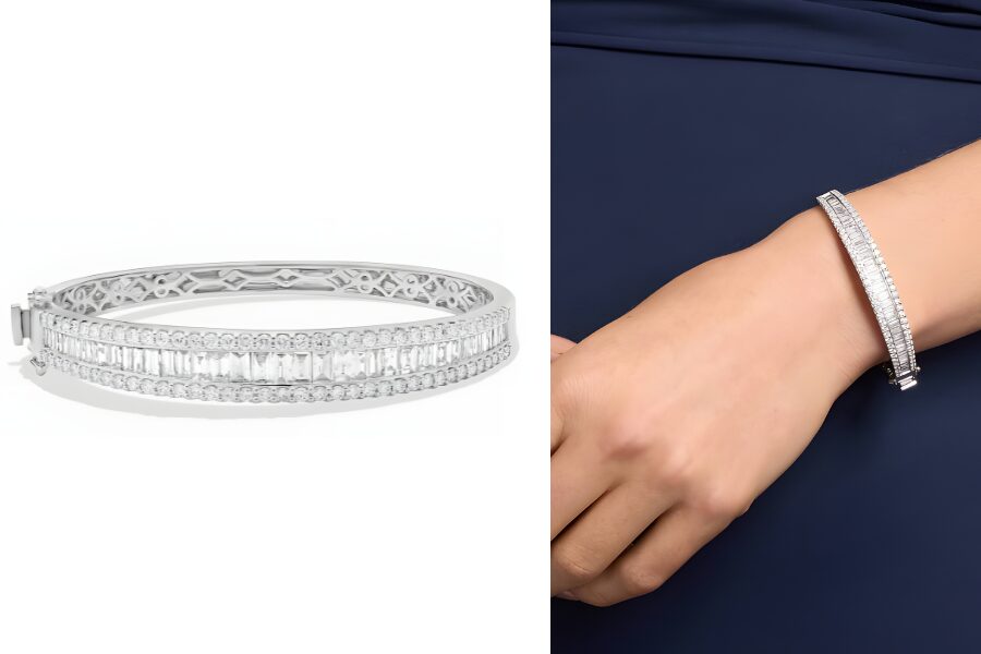 14K White Gold Baguette Diamond Channel Bangle Bracelet
