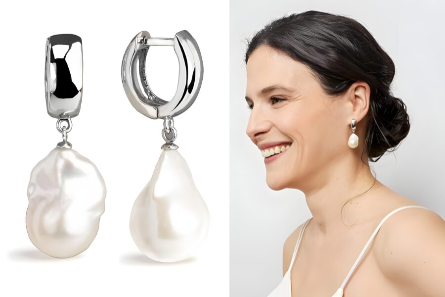 Large Baroque White Fresh Water Pearl Earrings