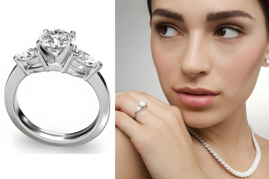 14k White Gold Classic Pear Shaped Lab Grown Diamond Engagement Ring