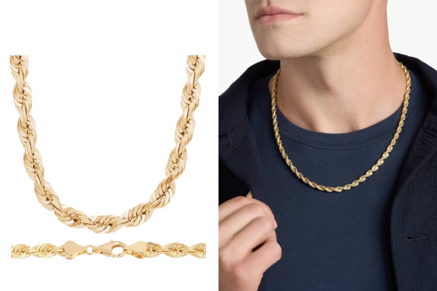 14k Yellow Gold 22 Inch Mens Solid Diamond Cut Rope Chain