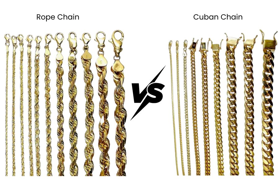 Rope chain vs Cuban chain comparison
