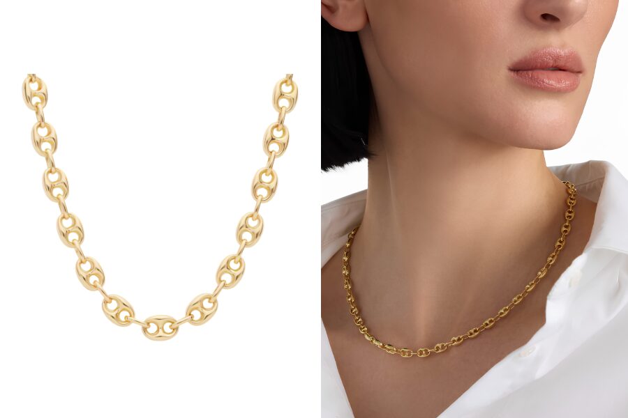 14k Yellow Gold Puffy Anchor Chain Necklace 18 Inches
