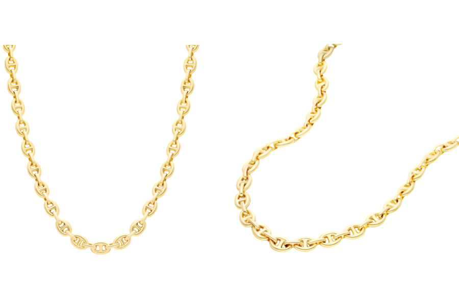 14K Yellow Gold Light Puffed Mariner Chain Necklace