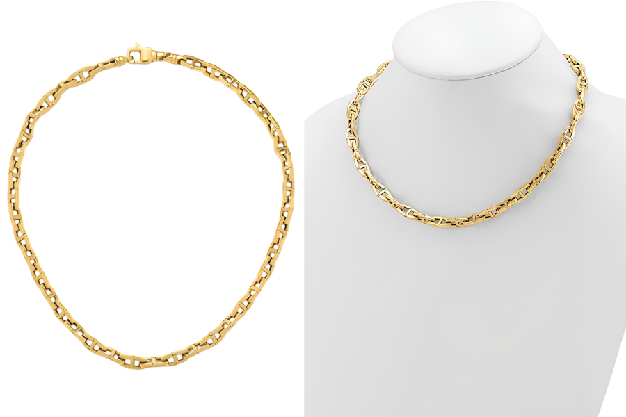 14k Yellow Gold Womens Solid Anchor Mariner Chain Necklace