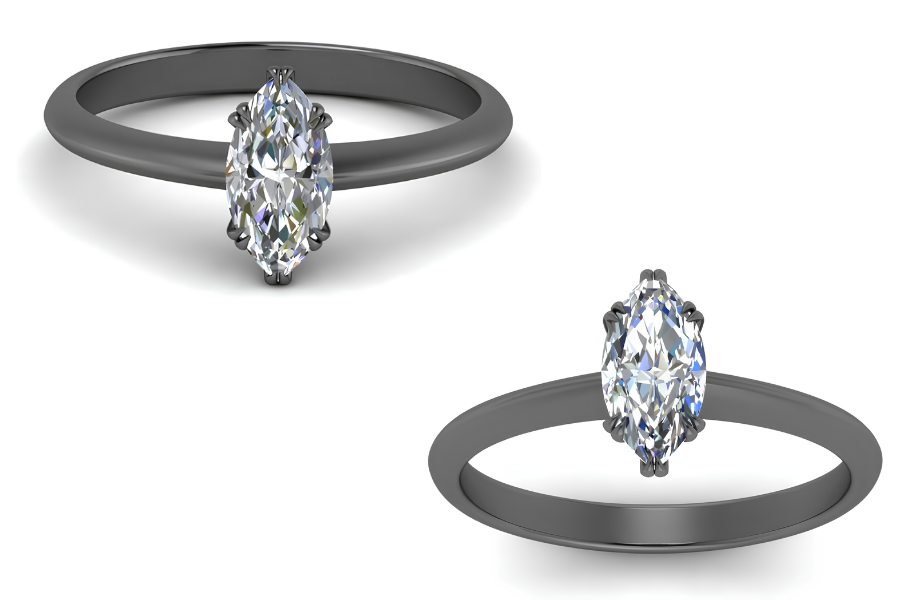 Solitaire Diamond Knife Edge Solid Black Gold Ring